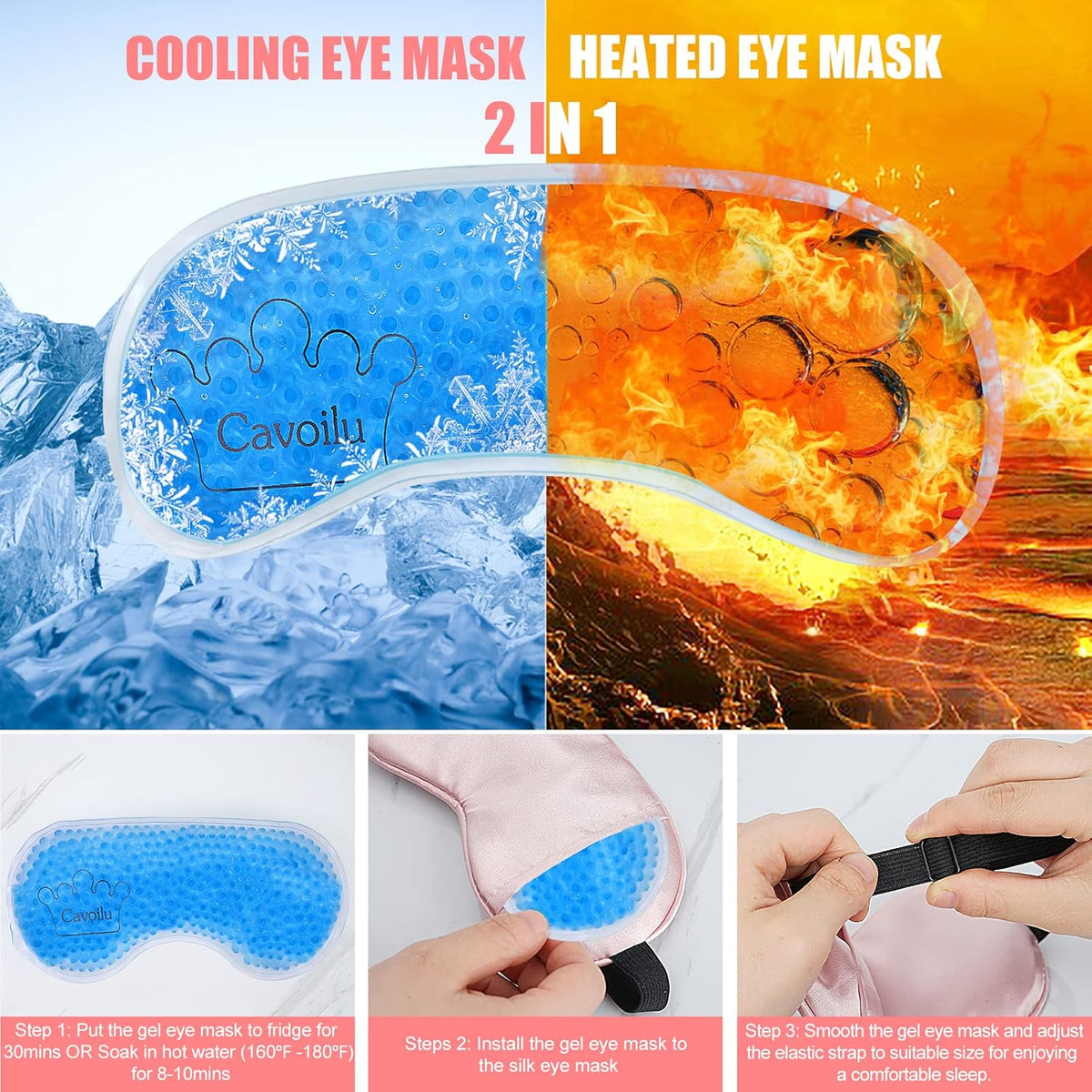 Cooling Eye Mask for Sleeping, Silk Sleep Mask w/Gel Eye Mask, Heated Eye Masks, Blindfold Eye