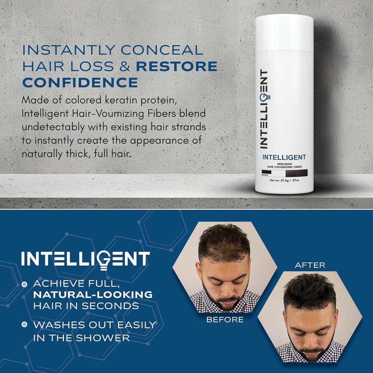 Intelligent Precision Hair-Volumizing Fibers (Medium Brown) | Undetectably Fill in Thinning Hair |