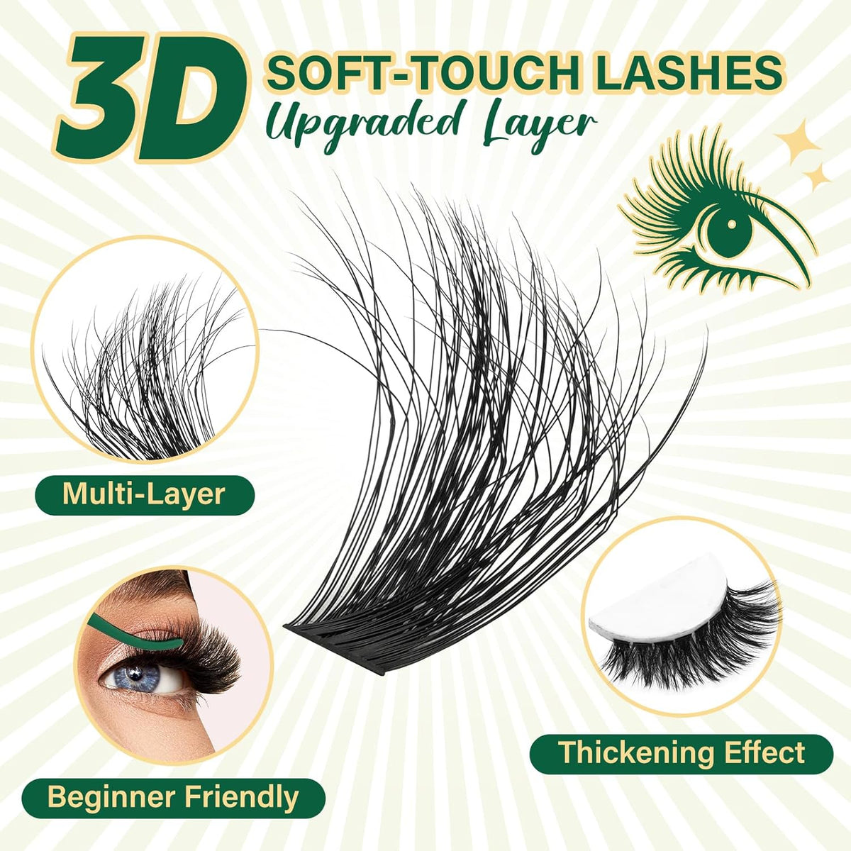 Clusters Kit 3D Effect Eyelash Clusters Kit 280pcs 100D D Curl 9-18MIX Individual Lashes Wispy
