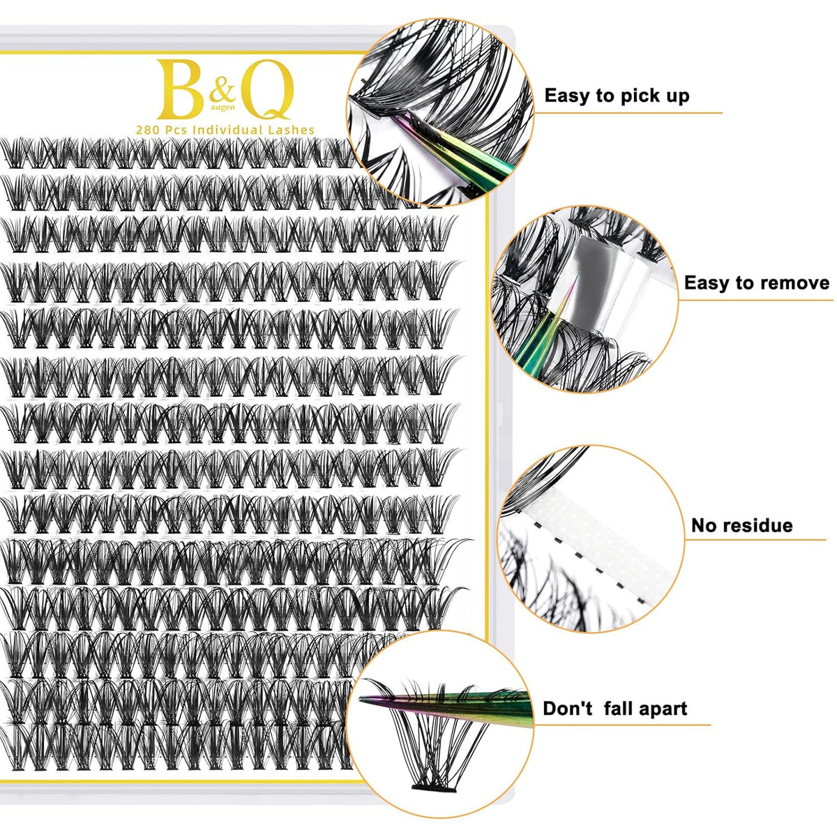 B&Qaugen Lash Clusters 40D-D-16 Individual Lashes 280 Clusters False Eyelash 10D 20D 30D 40D Lash