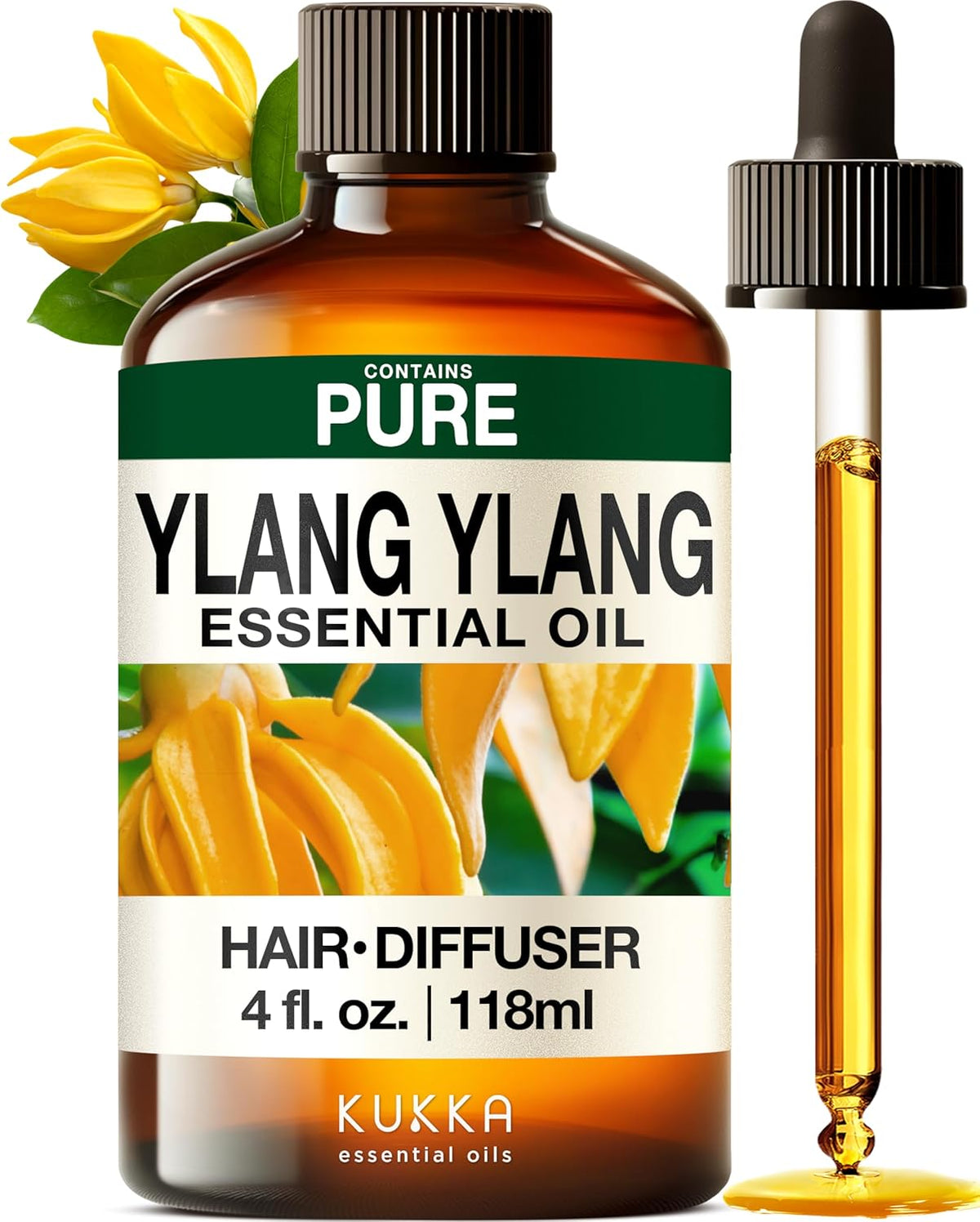 Kukka Ylang-Ylang Essential Oil for Diffuser & Skin - 4 Fl Oz - Ylang Ylang Oil - Boasting a Long