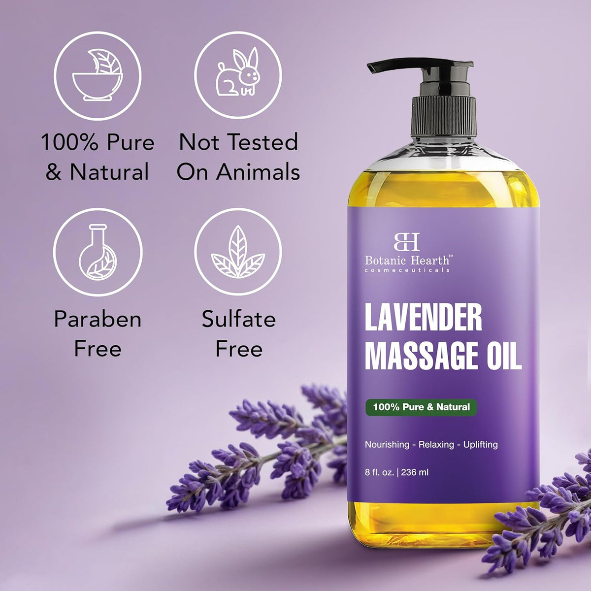 Lavender Massage Oil with Pure Lavender Oil (8 Fl Oz) Skin Tightening Massage Oil for Massage