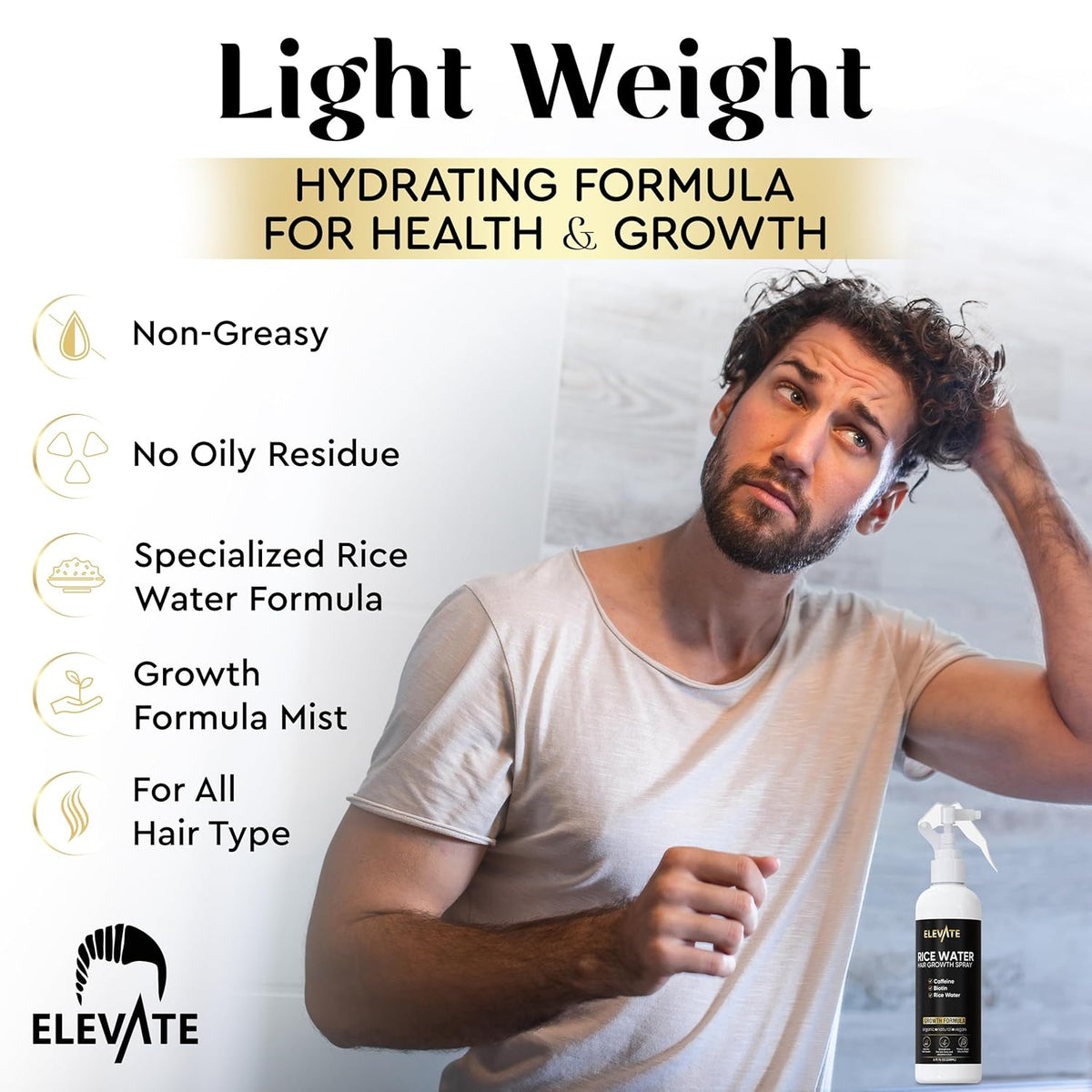Elevate Rice Water Hair Growth Spray - Infused with Biotin, Caffeine & Aloe Vera for Thicker