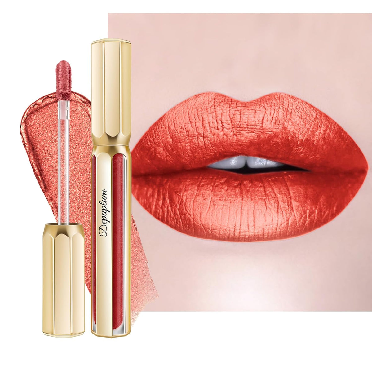 Red Lipsticks for Women Metallic Lipstick Long Lasting Non Stick Cup Lip Gloss, Shimmer Lightweight