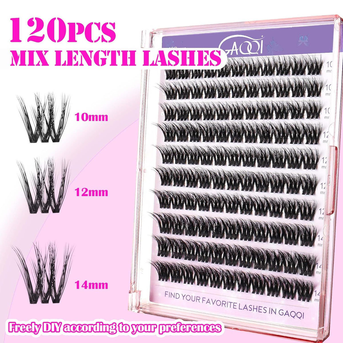 GAQQI Lash Clusters, Cluster Eyelash Extensions 110 Cluster Lashes, Wispy Volume Eyelash Clusters