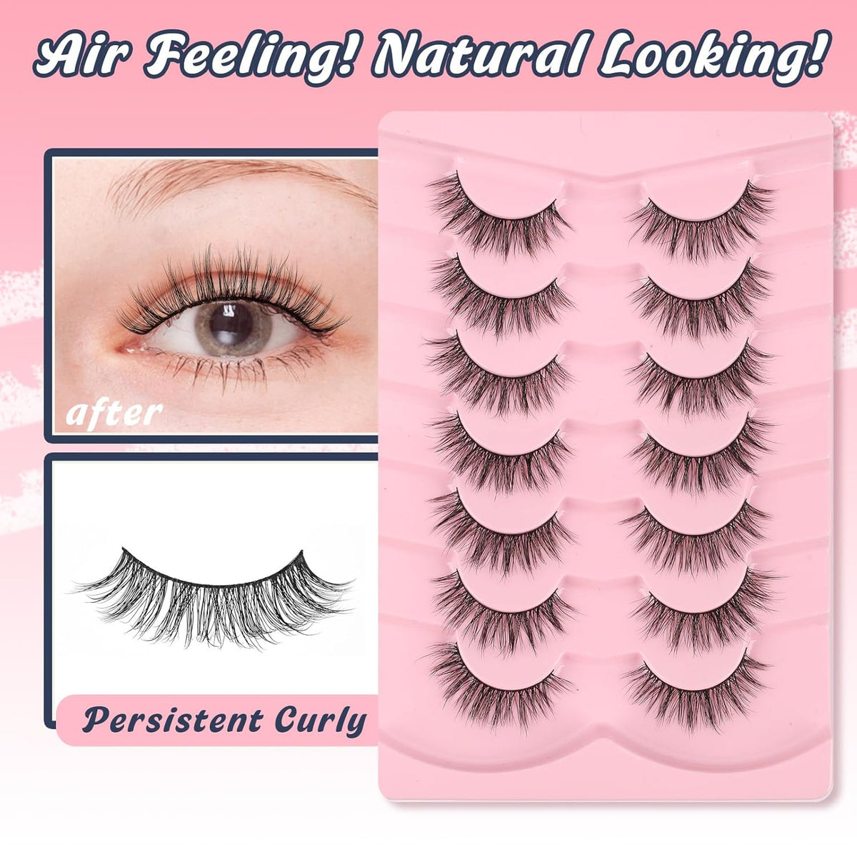 Lashes False Eyelashes Natural 16mm Wispy Lashes Pack Fluffy Eyelashes C Curl Strip Lashes
