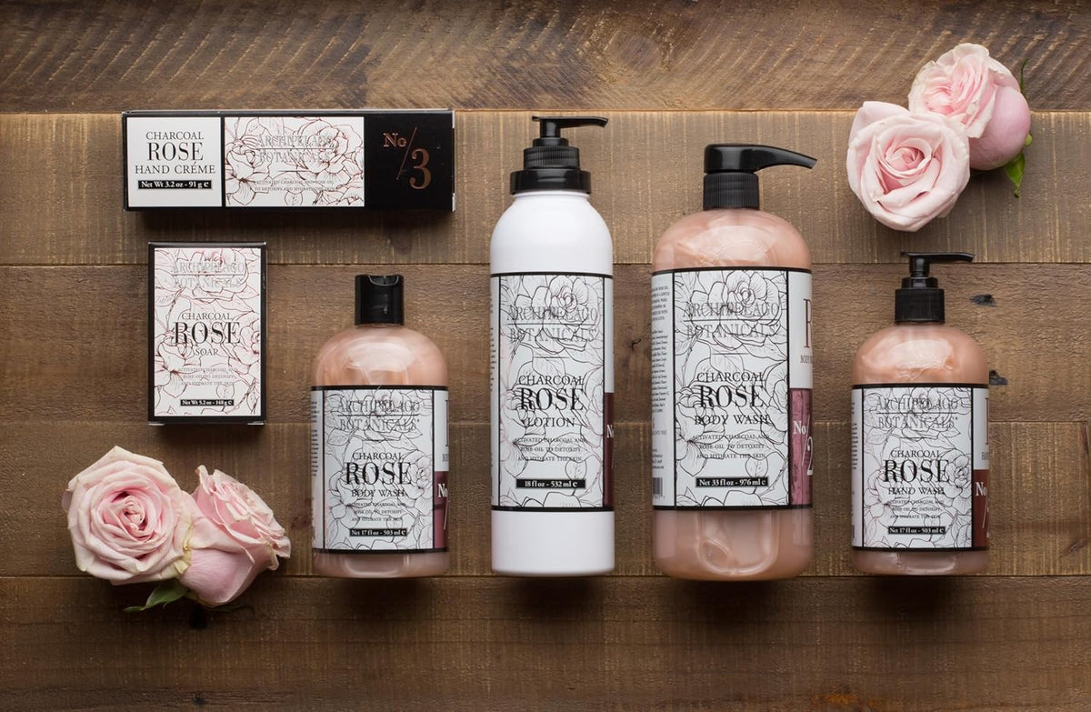 Archipelago Botanicals Charcoal Rose Lotion, Hydrating Charcoal & Rose Body Lotion for Soft &