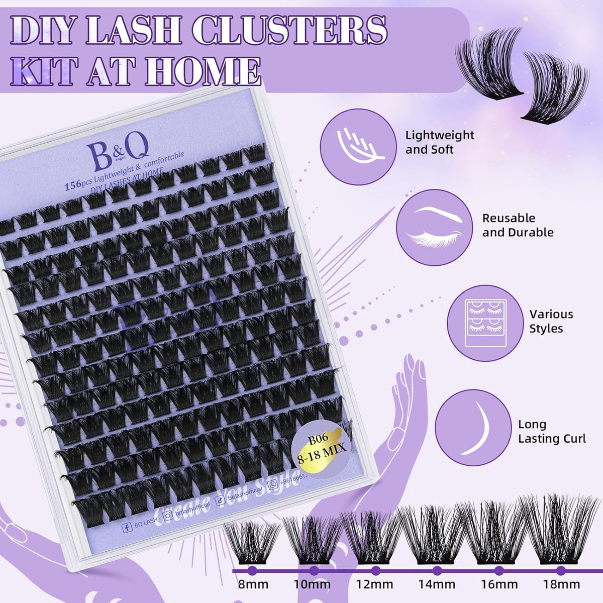 Lash Extension Kit B06 Eyelash Extension Kit B&Qaugen DIY Lash Extension Kit 156 PCS Lash Clusters