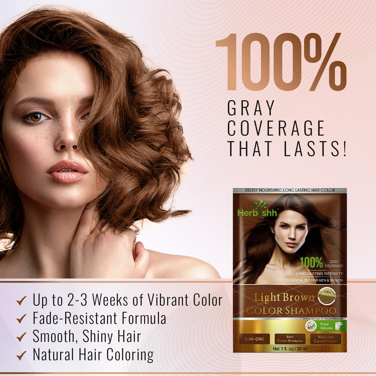 Herbishh Hair Color Shampoo for Gray Hair–Natural Hair Dye Shampoo with Argan Hair Mask–Travel