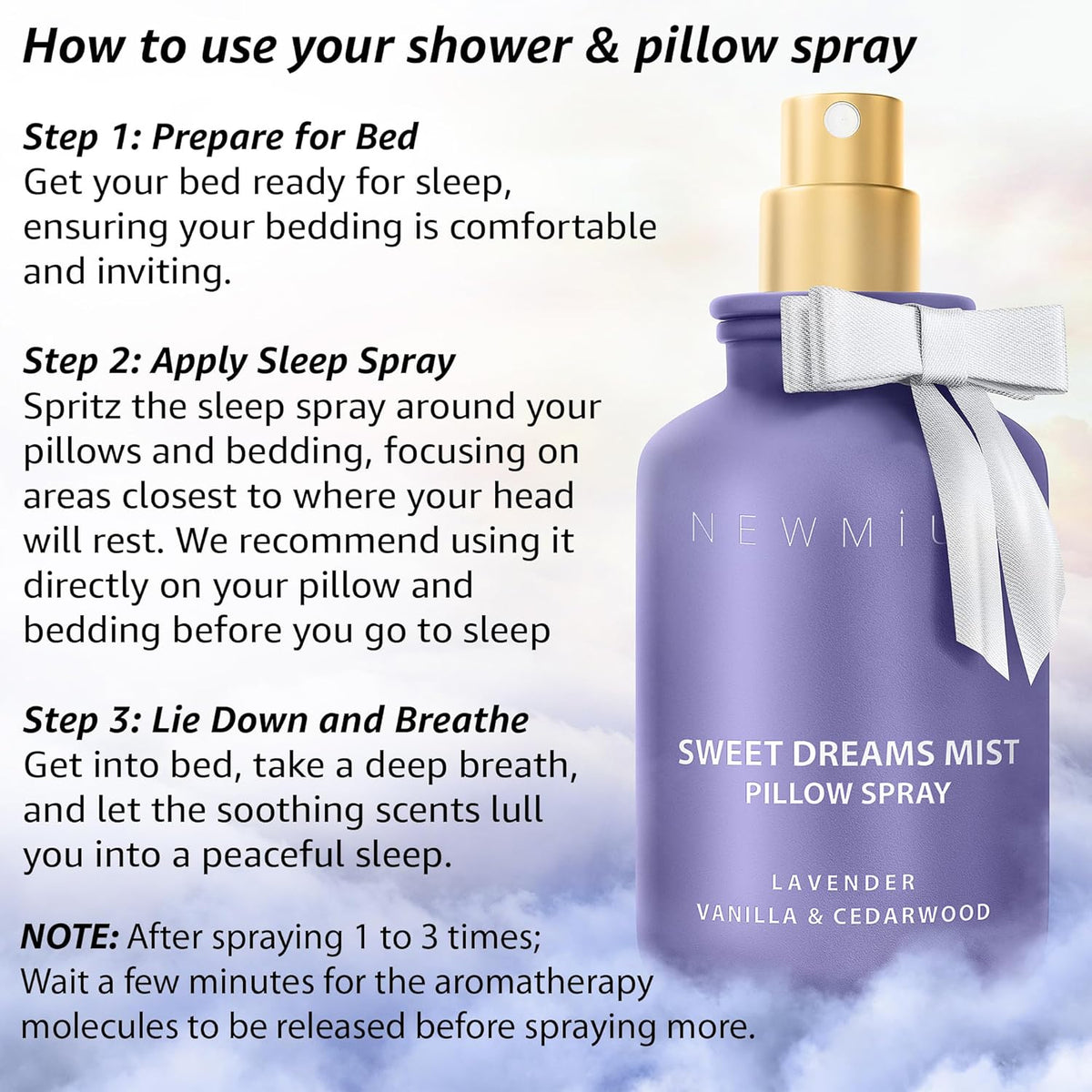Sweet Dreams Sleep Pillow Spray Lavender Vanilla Cedarwood Essential Oils Aromatherapy Mist Calming