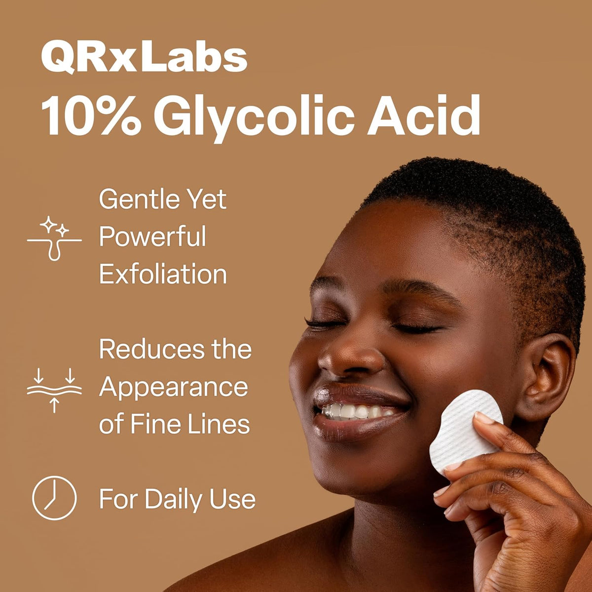 QRxLabs Glycolic Acid Pads - 50-Count Jar, 10% Glycolic Acid - AHA Resurfacing Peel & Exfoliating