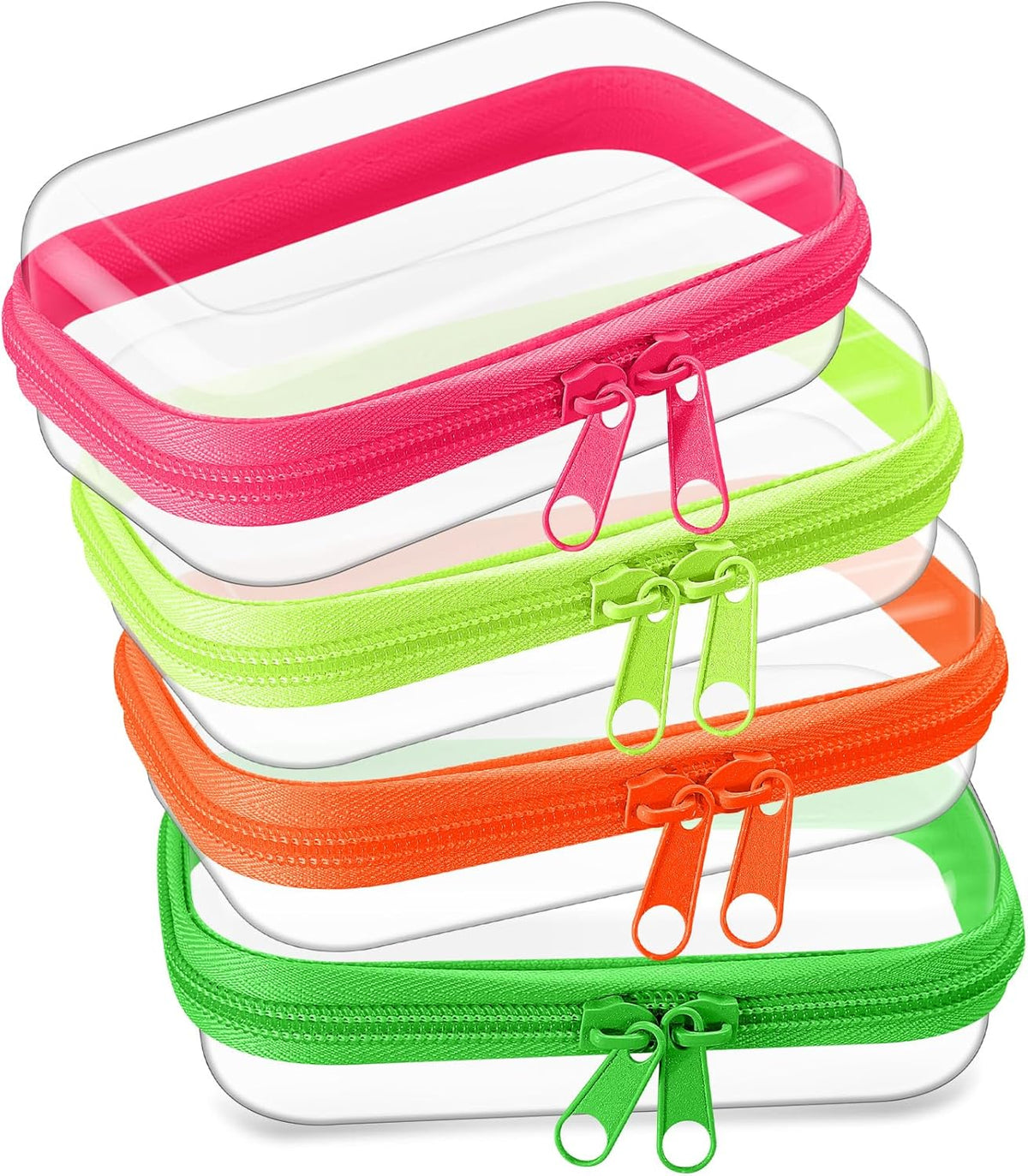 Hoolerry 4 Pcs Hard Clear Zipper Case Makeup Bags Plastic Pencil Pouch Transparent Storage Box