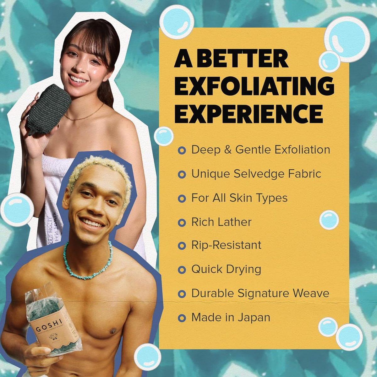 GOSHI Exfoliating Shower Sponge - Rip-Resistant, Rapid-Drying Exfoliating Bath Sponge for All Skin