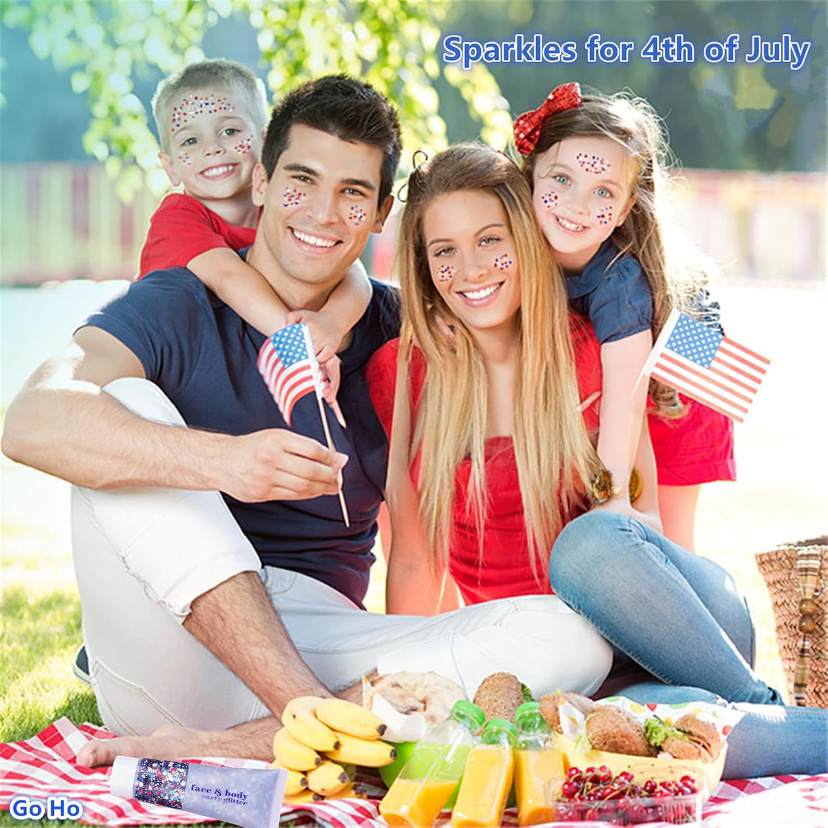 Go Ho Red White and Blue Body Glitter,Patriotic Pride Face Glitter Gel,4th of July Outfits for