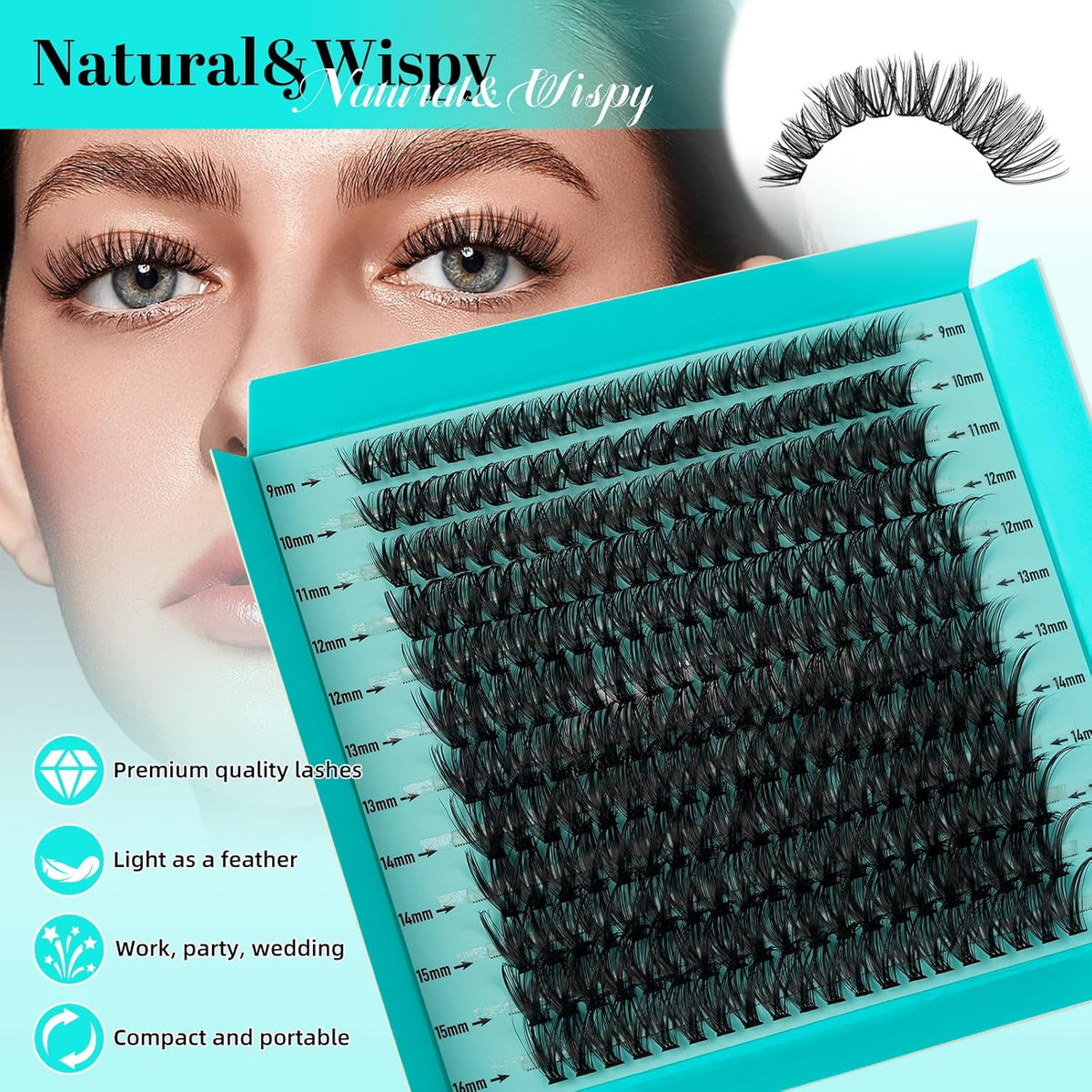 Lash Clusters 240pcs Eyelashes Cluster Individual Wispy Lashes Thin Band for D Curl Lash Extension