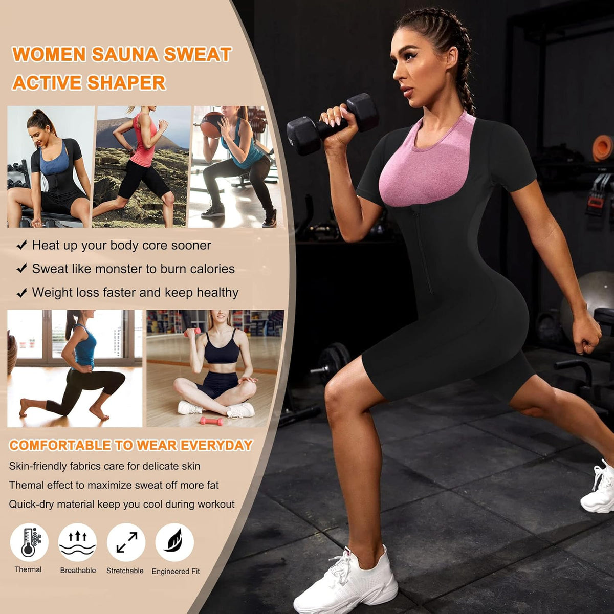 URSEXYLY Sauna Suit for Women Sweat Vest Waist Trainer 3 in 1 Slimming Full Body Shaper Workout Top