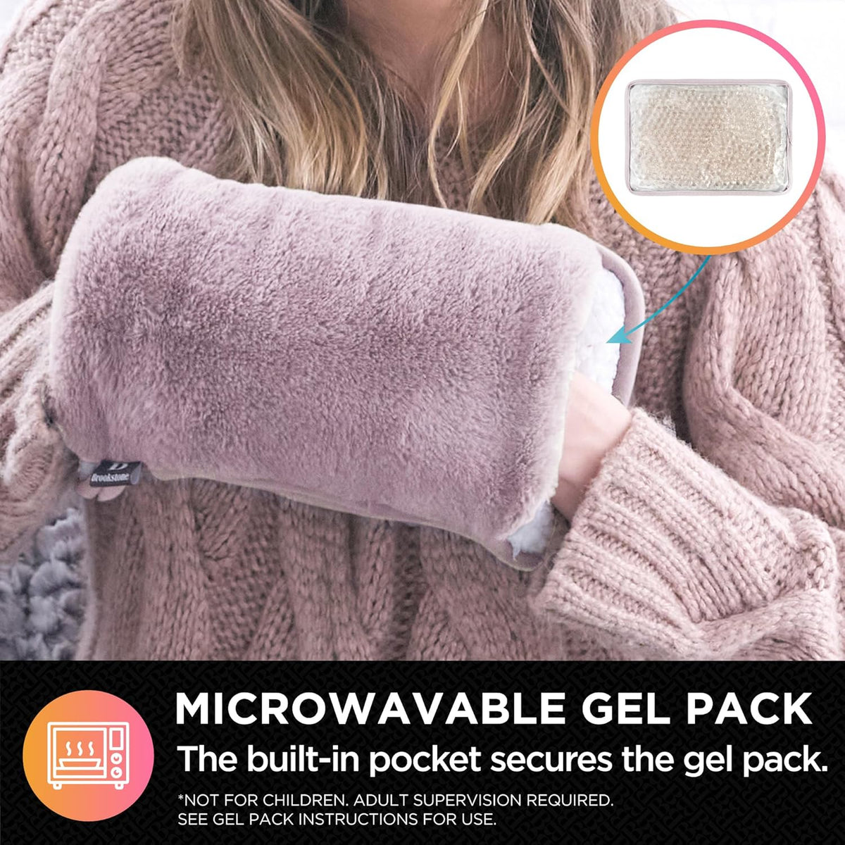 Brookstone Faux Fur Hand Warmer | Soothe Cold Hand Muff with Microwavable Gel Pack for Long Lasting