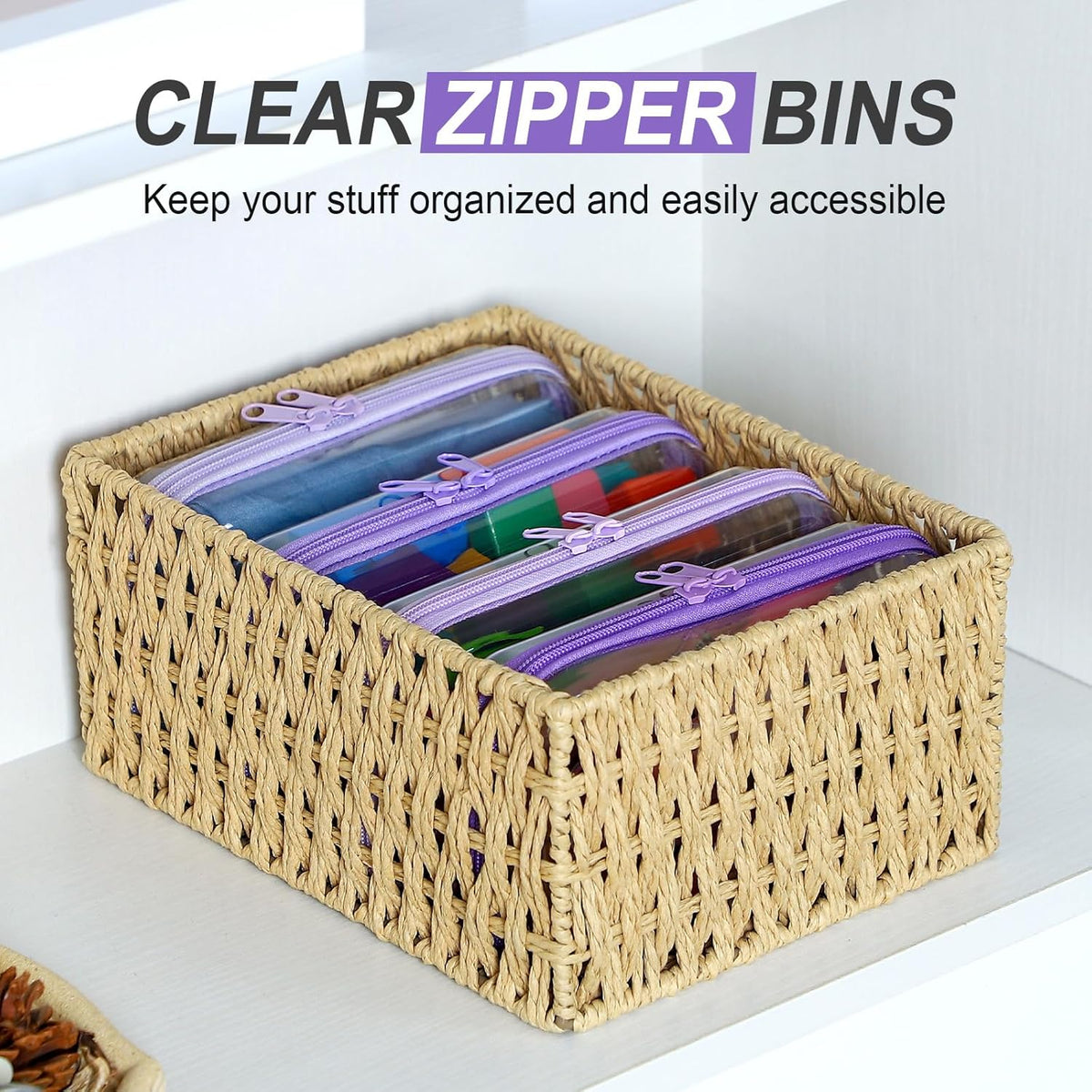 Hoolerry 4 Pcs Hard Clear Zipper Case Makeup Bags Plastic Pencil Pouch Transparent Storage Box