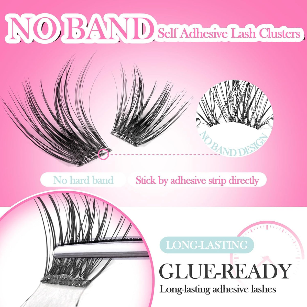 GAQQI Self Adhesive Lash Clusters, No Glue Eyelash Clusters 10-16mm Full & Volume Self Adhesive