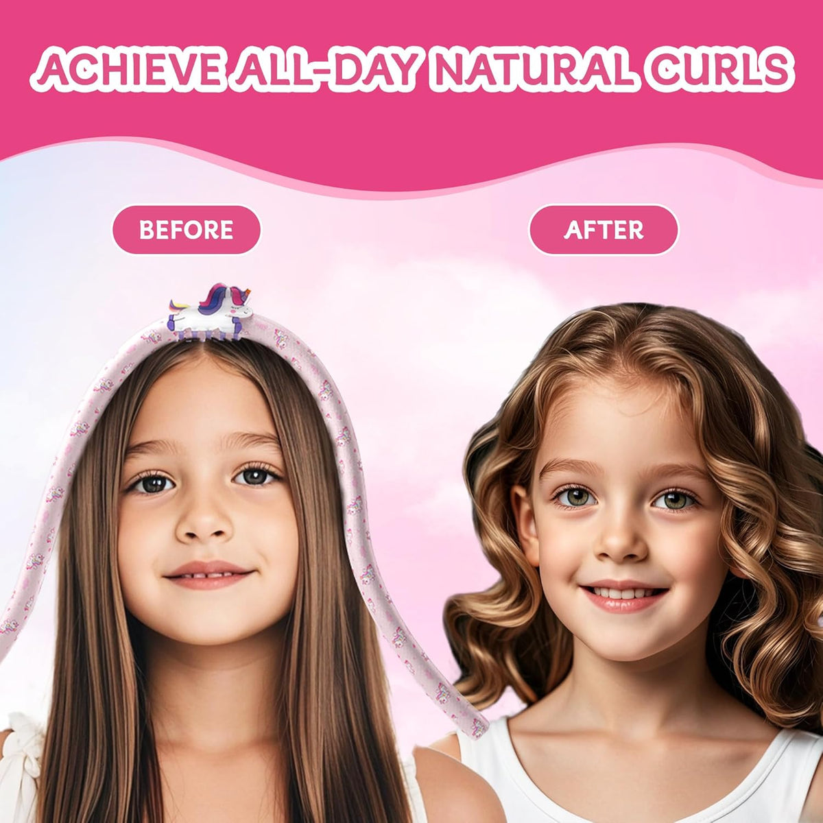 Girls Heatless Curls Overnight, Kids Unicorn Hair Rollers with Hair Clips, Hair Accessories for