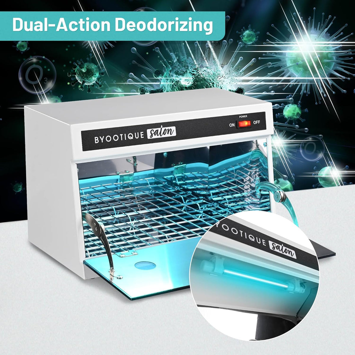 BYOOTIQUE 13L Nail Tool Cleaning Machine Cabinet 275nm Blue Light for Manicure Clippers Facial Skin