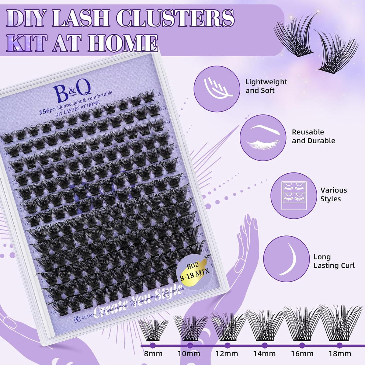 Lash Extension Kit B02 Eyelash Extension Kit B&Qaugen DIY Lash Extension Kit 156 PCS Lash Clusters