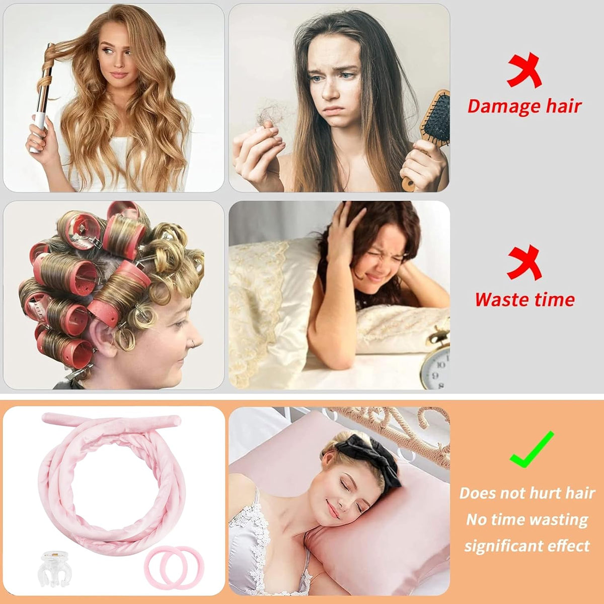 Pinkiou Heatless Curlers Overnight,Hair Curler to Sleep In, No Heat Hair Roller for Long & Short
