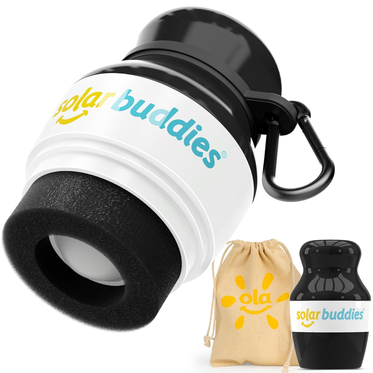 Solar Buddies Bag Bundle & Carabina Clip - Full Black - Refillable Roll on Sponge Sunscreen