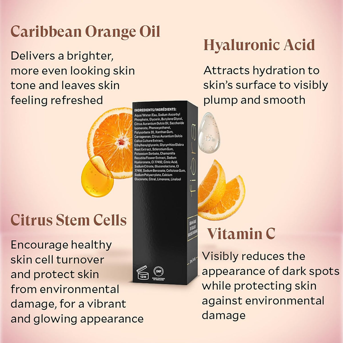 Fièra Vitamin C Serum with Hyaluronic Acid & Citrus Stem Cells - Anti-Aging Brightening, Firming