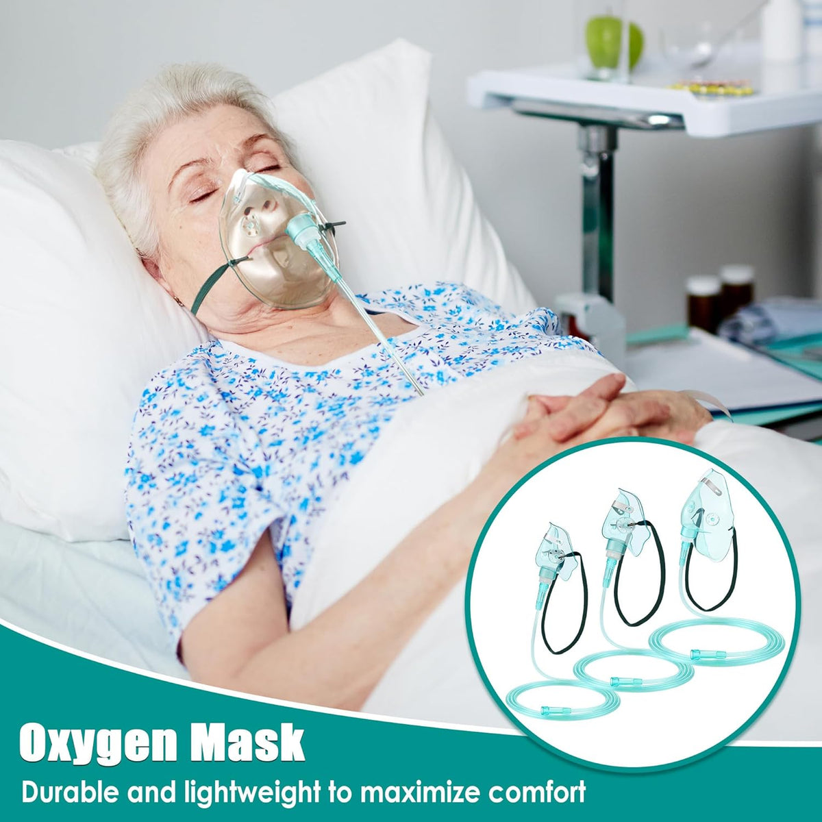 Geiserailie 3PCS S/M/L Size Oxygen Mask for Adult with 6.6 Ft Tubing and Adjustable Elastic Strap