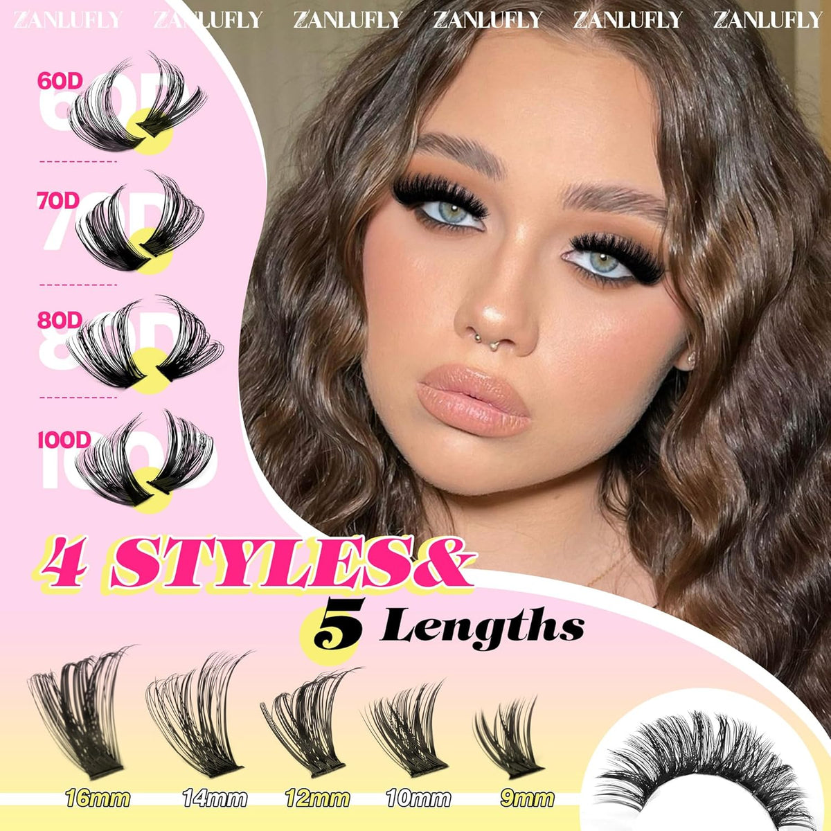 Lash Clusters D-Curly Individual Lashes Volume Eyelash Clusters Bulk zanlufly Thick Lash Extension
