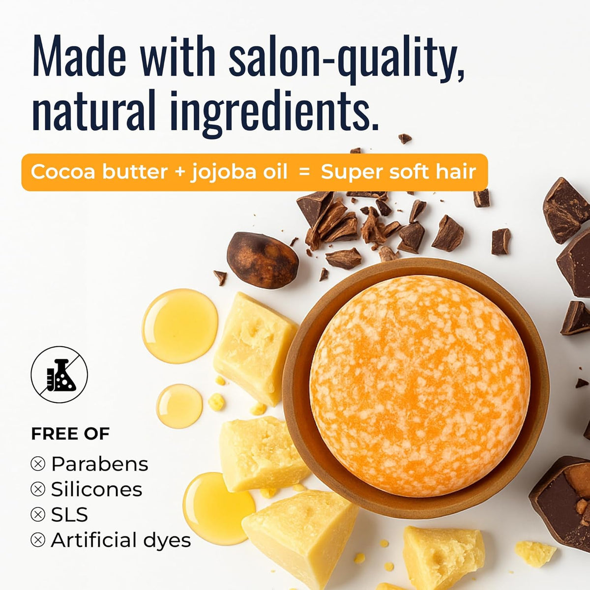 Sunshine Shampoo Bar, Vegan Solid Hair Cleanser with Mango, Orange, Pineapple, and Vanilla, for All