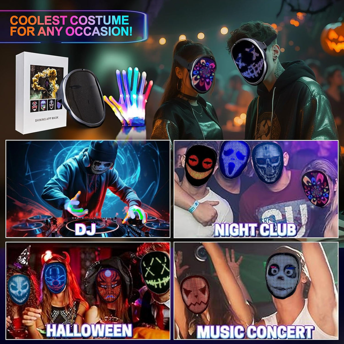 Led-Mask Gloves Halloween-Costumes For Kids Men Adult 2025, Light Up Gesture Cosplay Birthday Gifts
