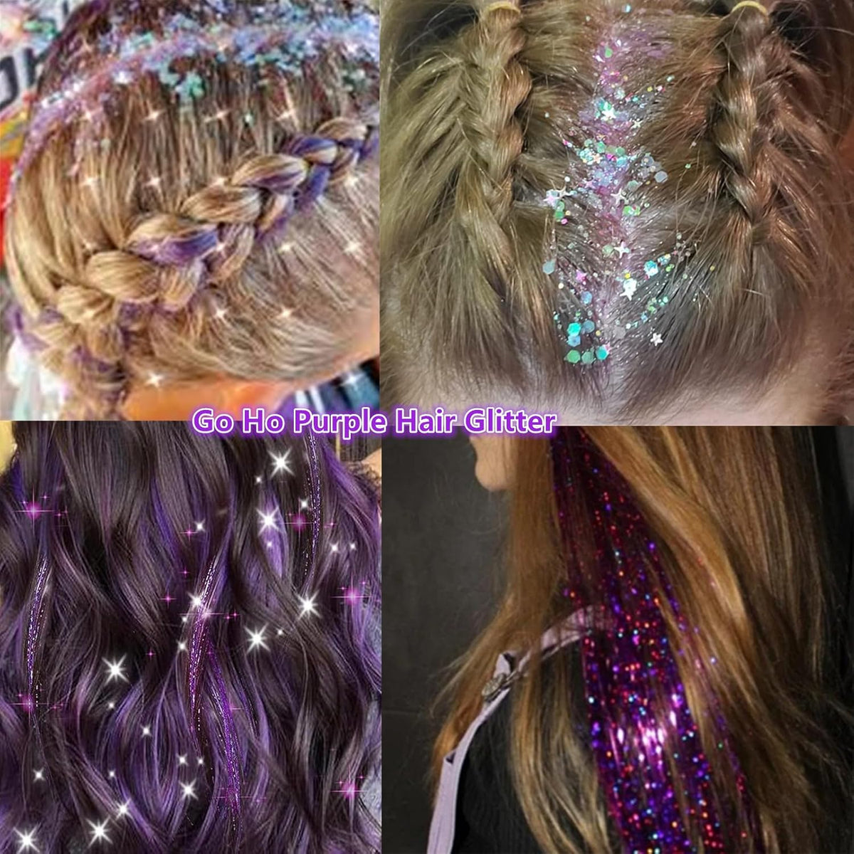 Go Ho Mermaid Purple Face Body Glitter Gel,Holographic Purple Hair Glitter,Mardi Gras Outfit for