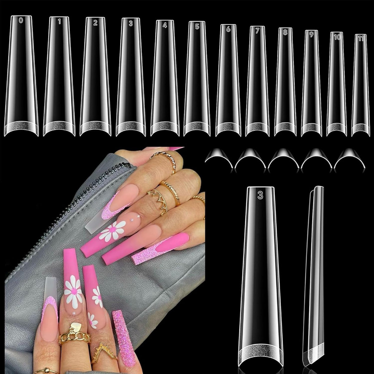 XXL Long Half Cover Coffin Nails Tips, 240 Pcs Clear Gel Acrylic Nails False Nail Tips Coffin, 12