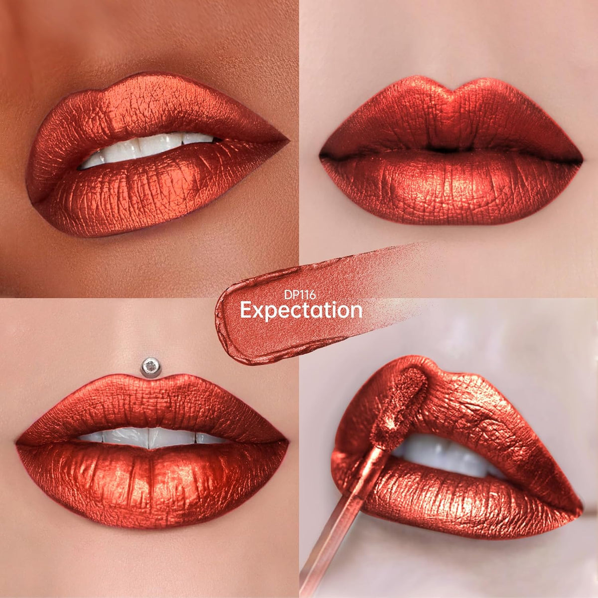 Red Lipsticks for Women Metallic Lipstick Long Lasting Non Stick Cup Lip Gloss, Shimmer Lightweight
