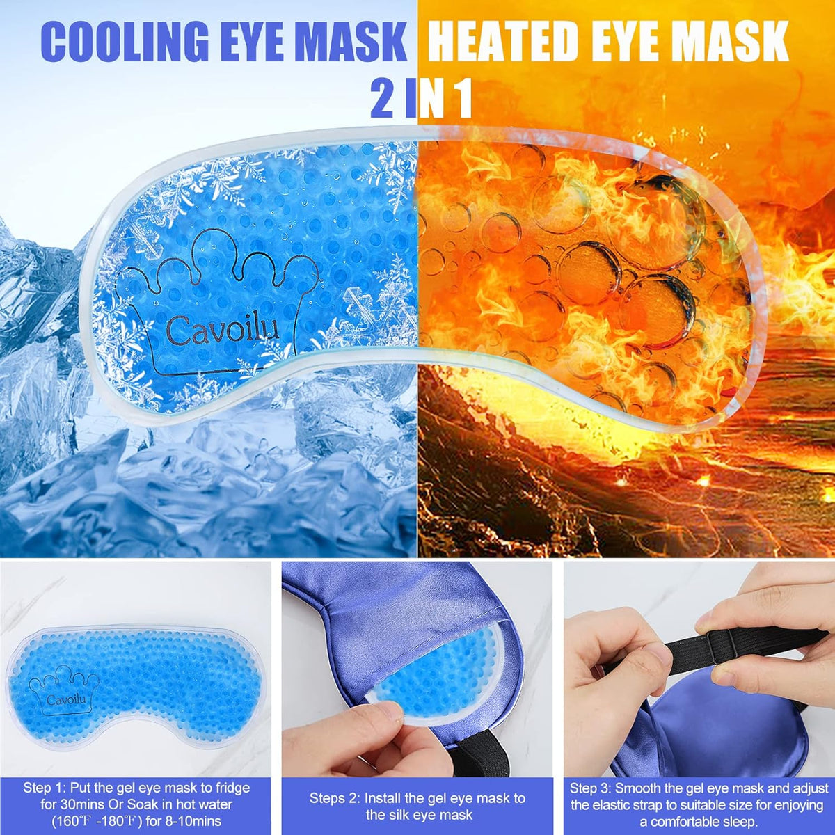 Cooling Sleep Mask w/Gel Eye Mask, Silk Eye Mask for Sleeping, Heated Eye Masks, Blindfold Eye