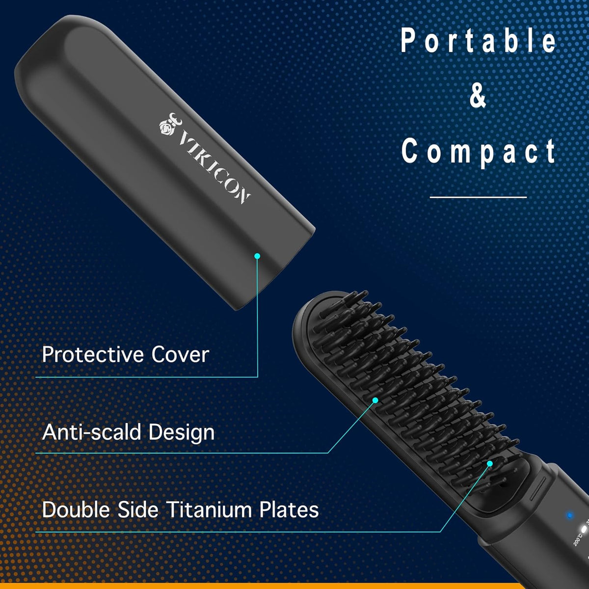 VIKICON Beard Straightener for Men: Cordless Heated Beard Brush for Men, Electric Hot Comb
