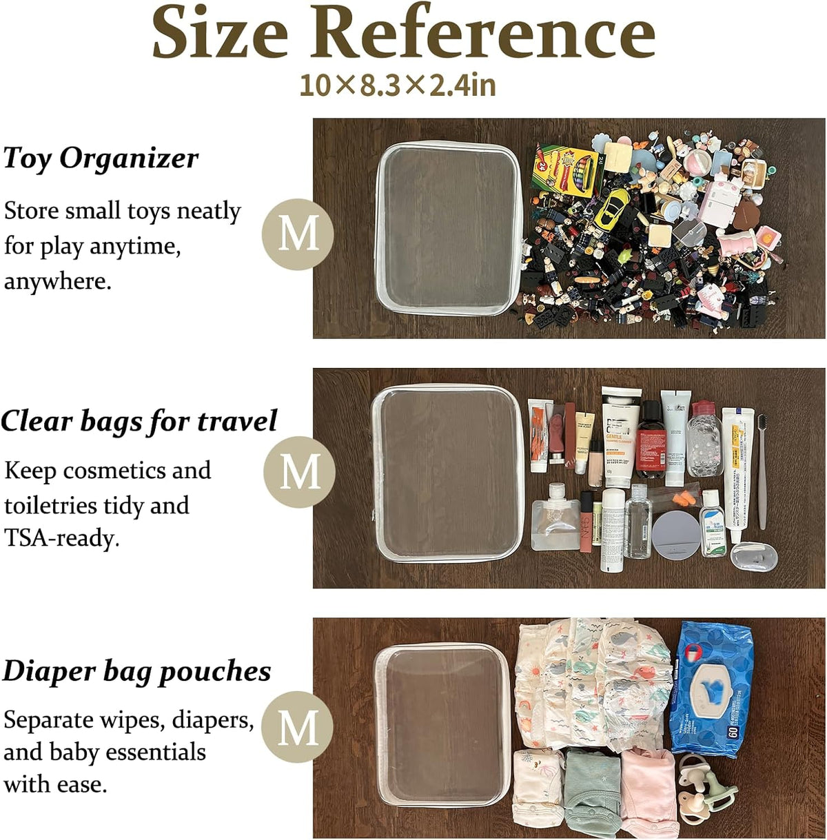 4 pcs Clear Zipper Pouches, Hard Shell Zipper Case, Makeup Organizer Travel Toiletry bag, Diaper