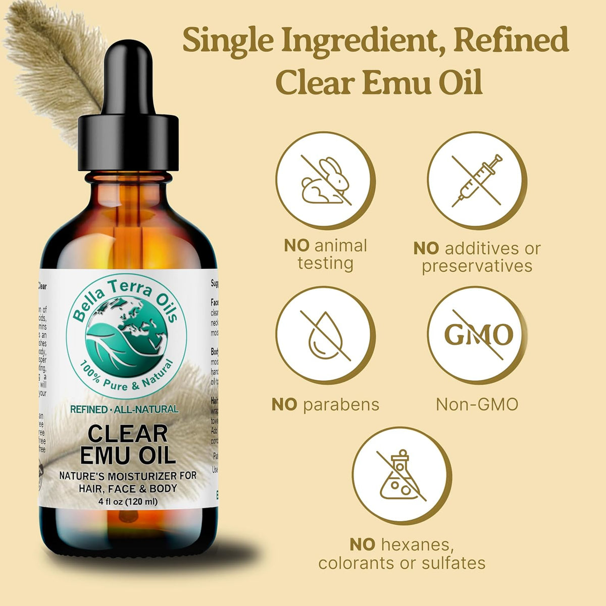 Bella Terra Oils - Clear Emu Oil 16 oz - Celebrate Nature's Best Kept Beauty Secret, Enriched with