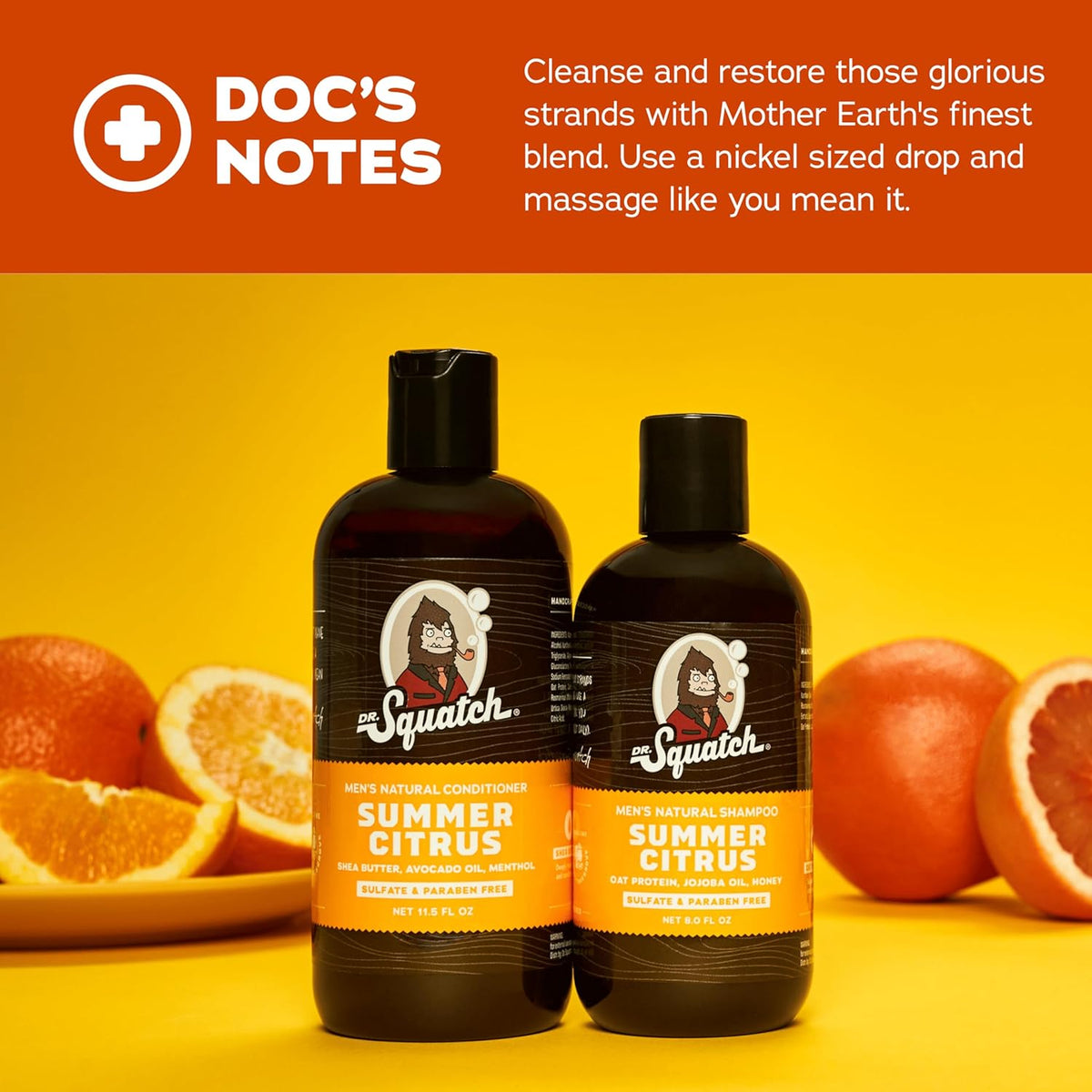 Dr. Squatch Natural Hair Bundle for Men - Healthy, Full Looking Hair - Summer Citrus Shampoo (8 fl