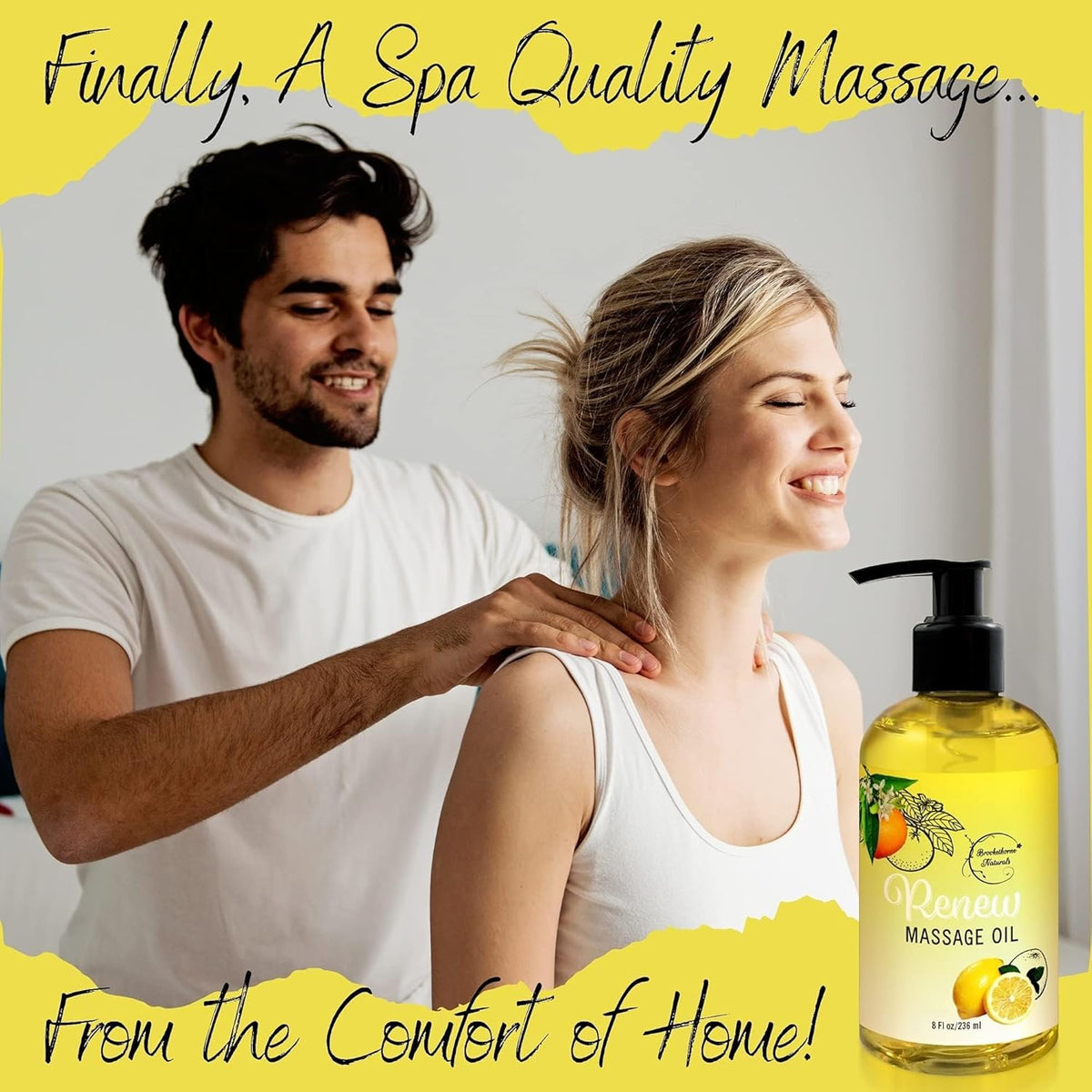 Renew Massage Oil with Orange, Lemon & Peppermint Essential Oils - Great for Massage Therapy or