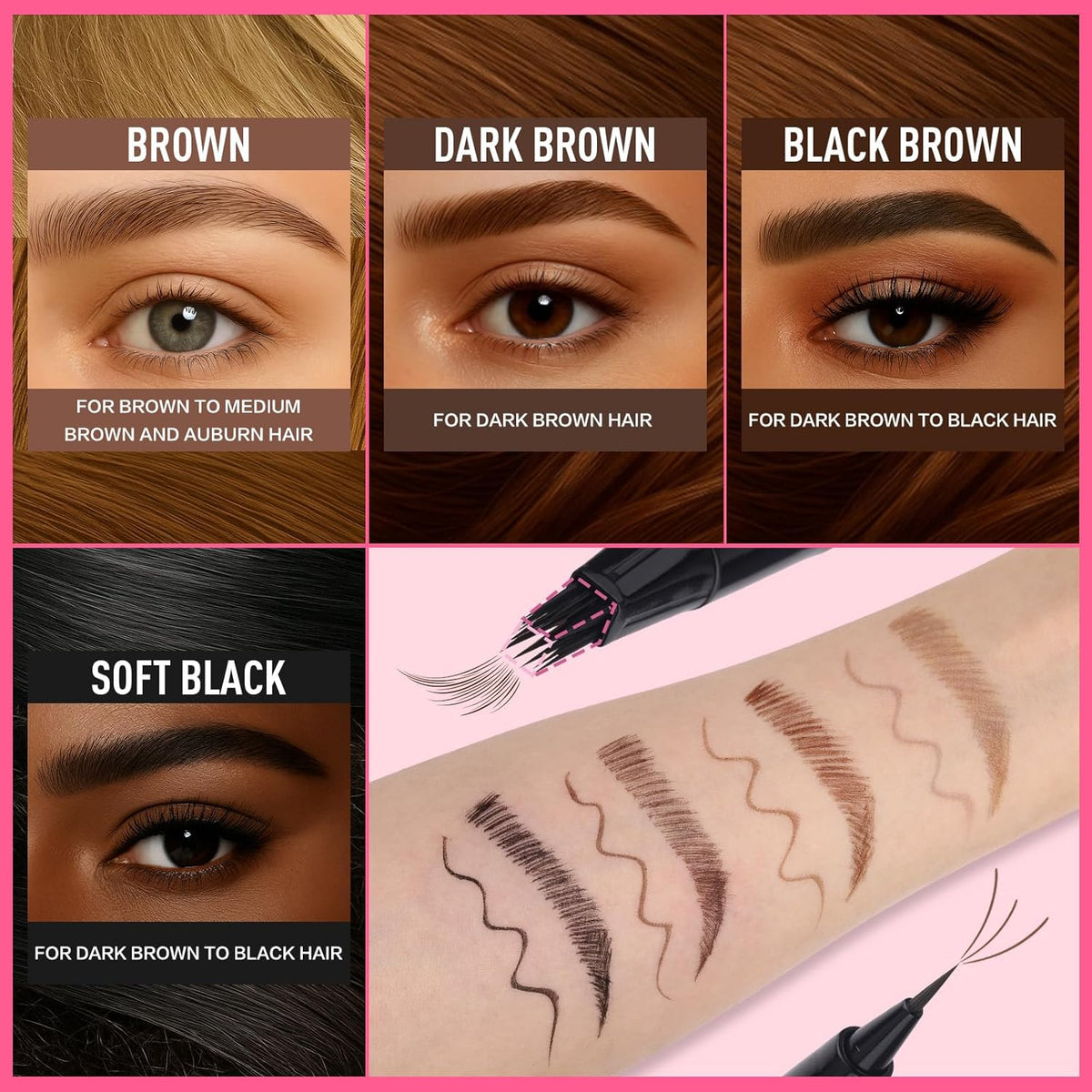 Dual Ended Microblading Eyebrow Pen - 2 in 1 Liquid Eyebrow Pencil with Brow-Fection Angled Brush &
