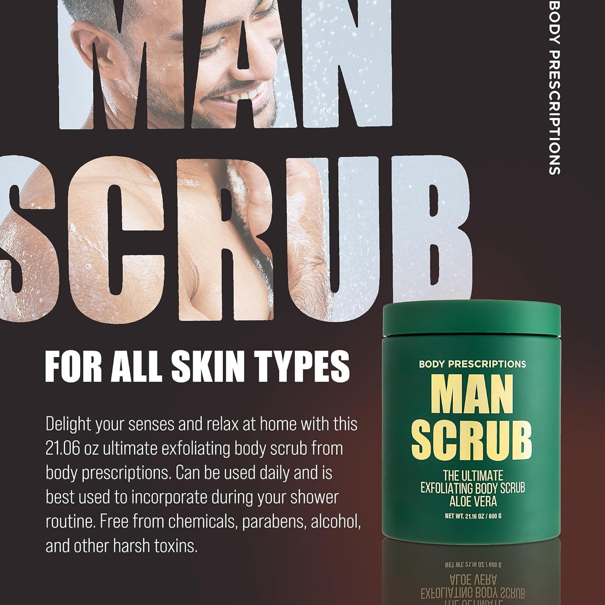 Body Prescriptions Men’s Exfoliating Body Scrub – Ultimate Skin Cleansing Wash in Jar with