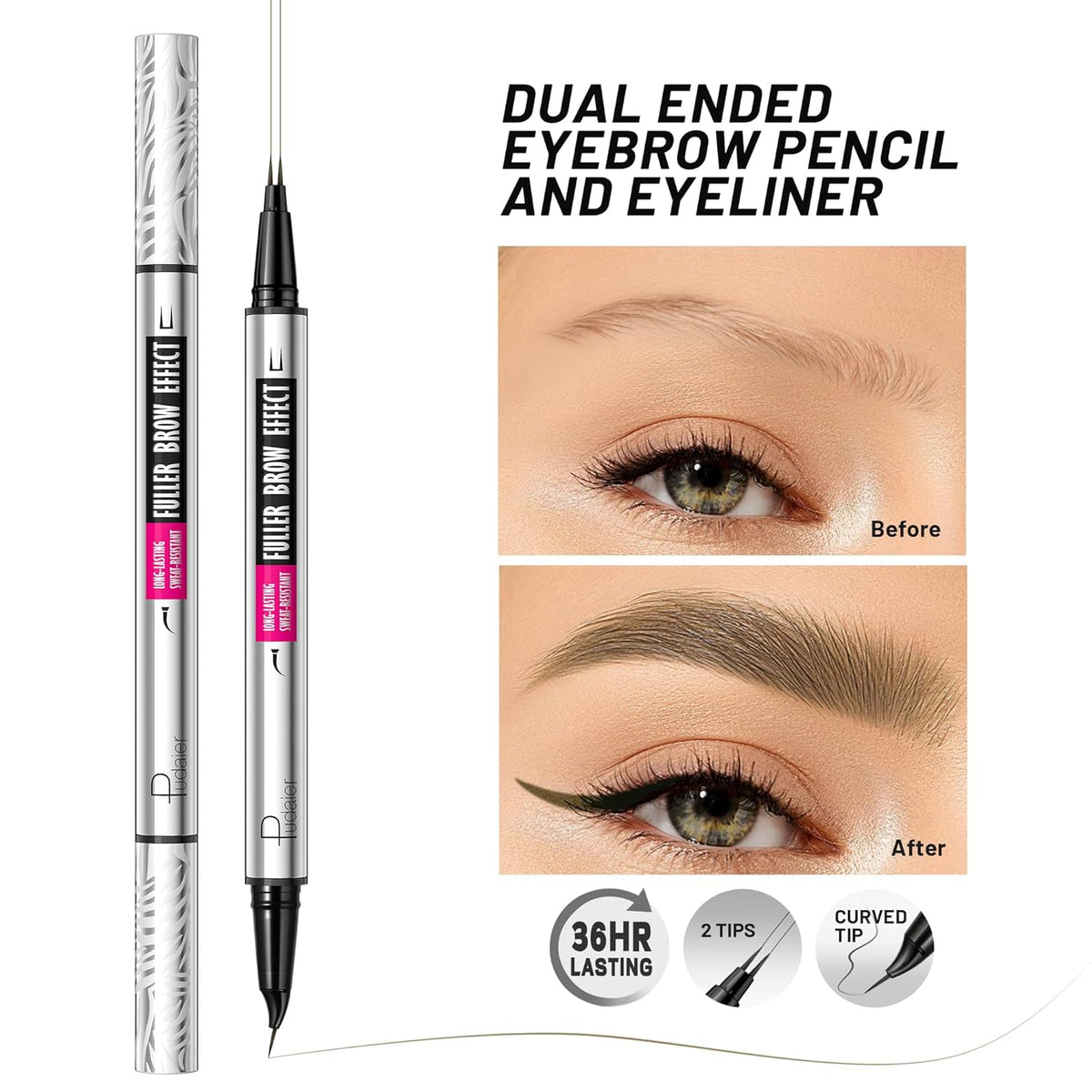 2 Pack 2 Fine Tip Eyebrow Pen, Waterproof Filling Faux Brow Makeup Pencils for Women with Precise