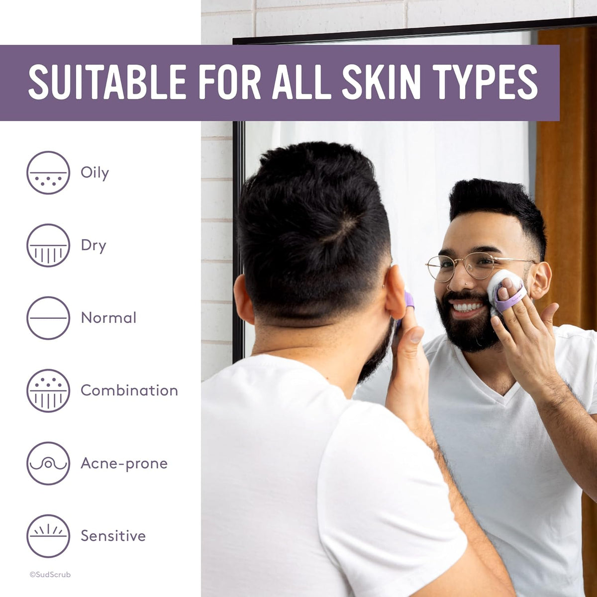 Sud Scrub® Antimicrobial Silicone Face Scrubber, 1 Pack, Gentle Face Exfoliator for Sensitive Skin