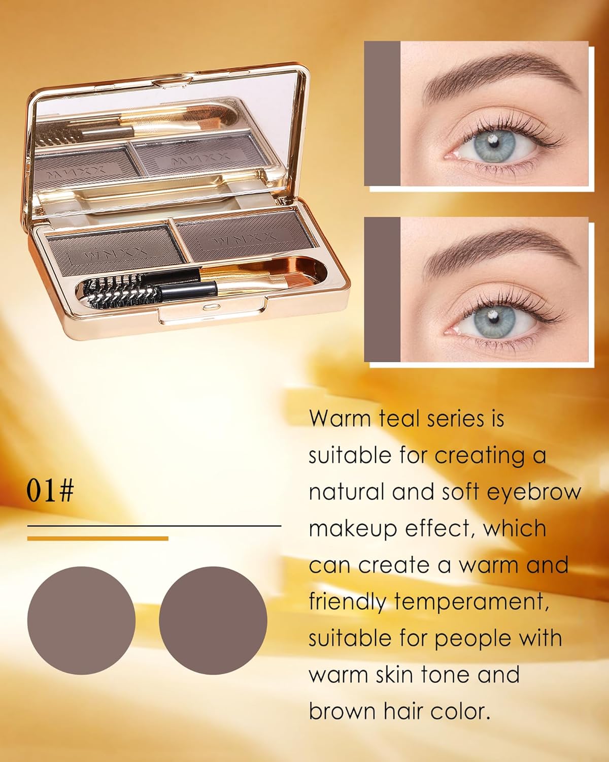 Eyebrow Powder Kit-2 Colors Eye Brow Tinting Powder Palette Long-Lasting Waterproof, Light Dark