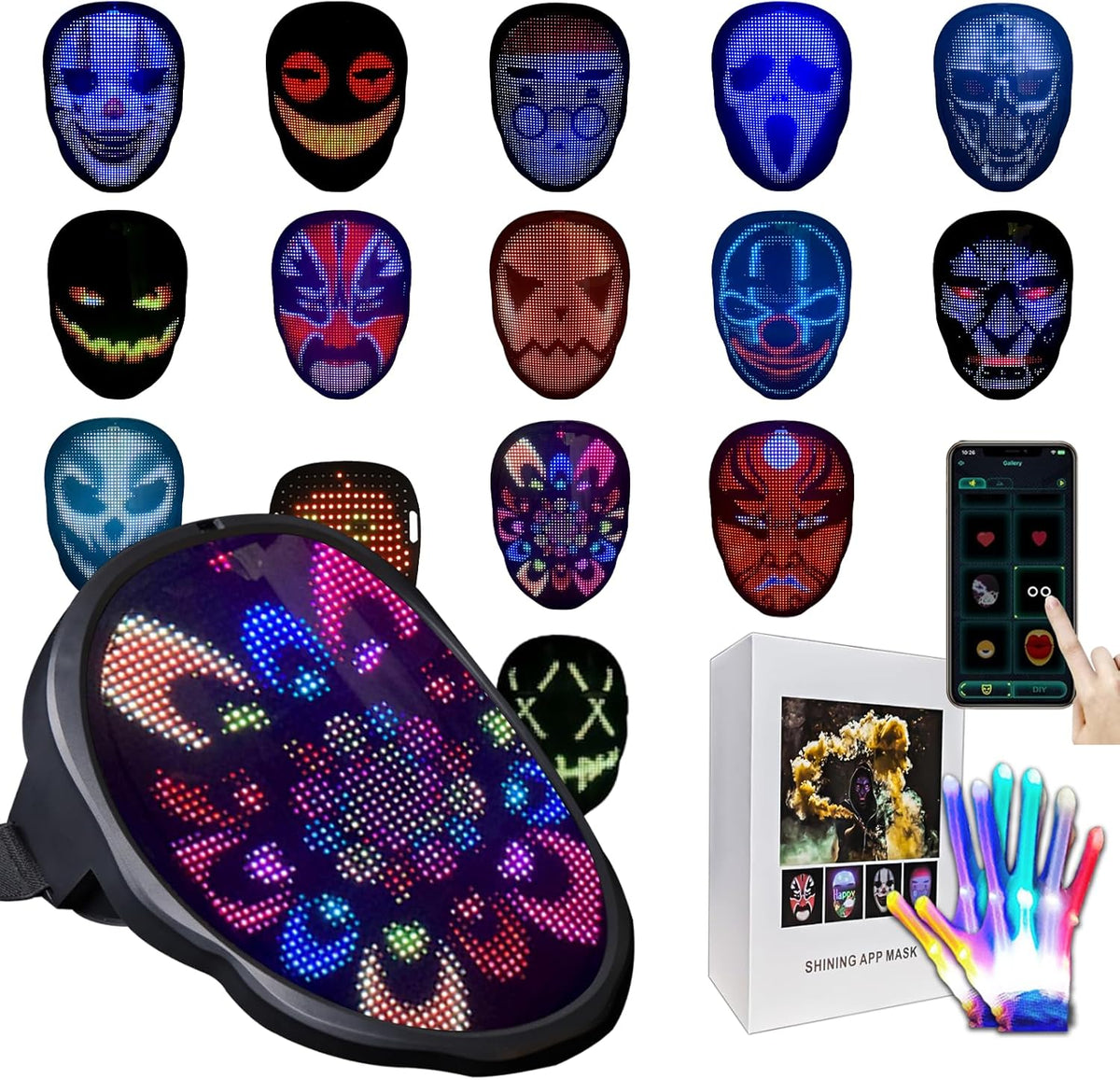 Led-Mask Gloves Halloween-Costumes For Kids Men Adult 2025, Light Up Gesture Cosplay Birthday Gifts