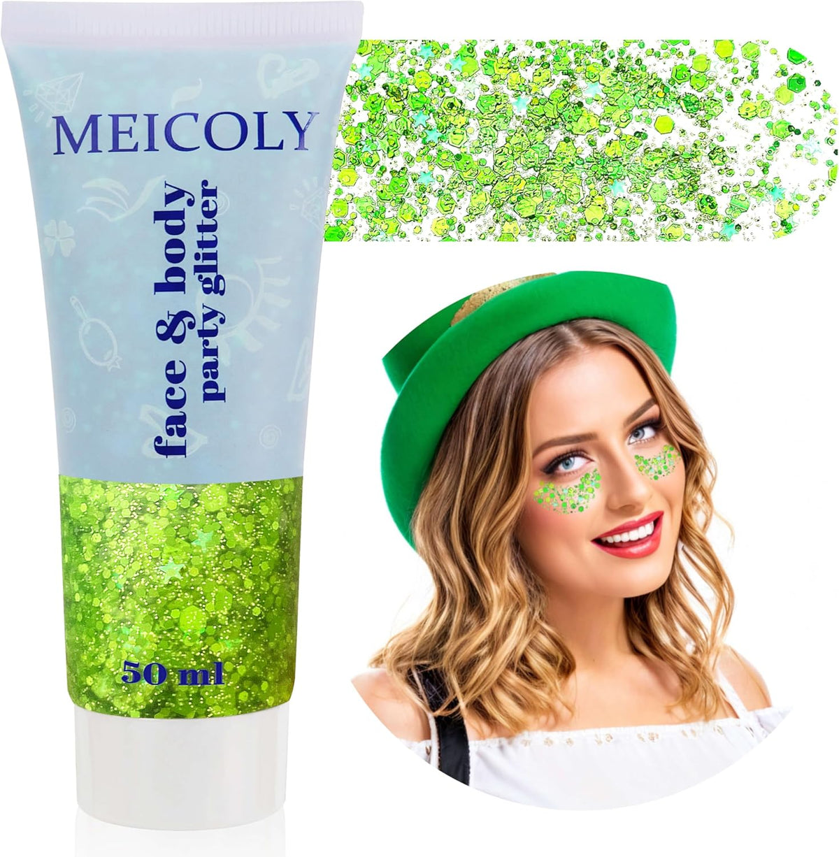 MEICOLY St Patricks Day Accessories,St Patricks Day Outfits for Women,Lime Green Face Glitter,Light