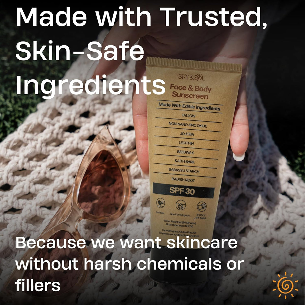 Natural Mineral Sunscreen SPF 30 3 oz: Natural Tallow & Zinc Oxide, Reef Safe, Water Resistant